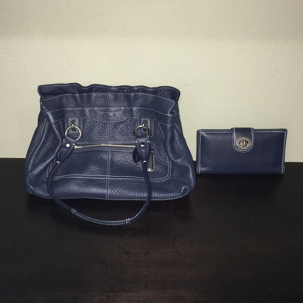 Coach Penelope Blue Pebbles Leather Tote & Wallet